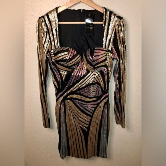 Sequin Fully Lined Sleeve Corset Dress - Picture 4 of 15